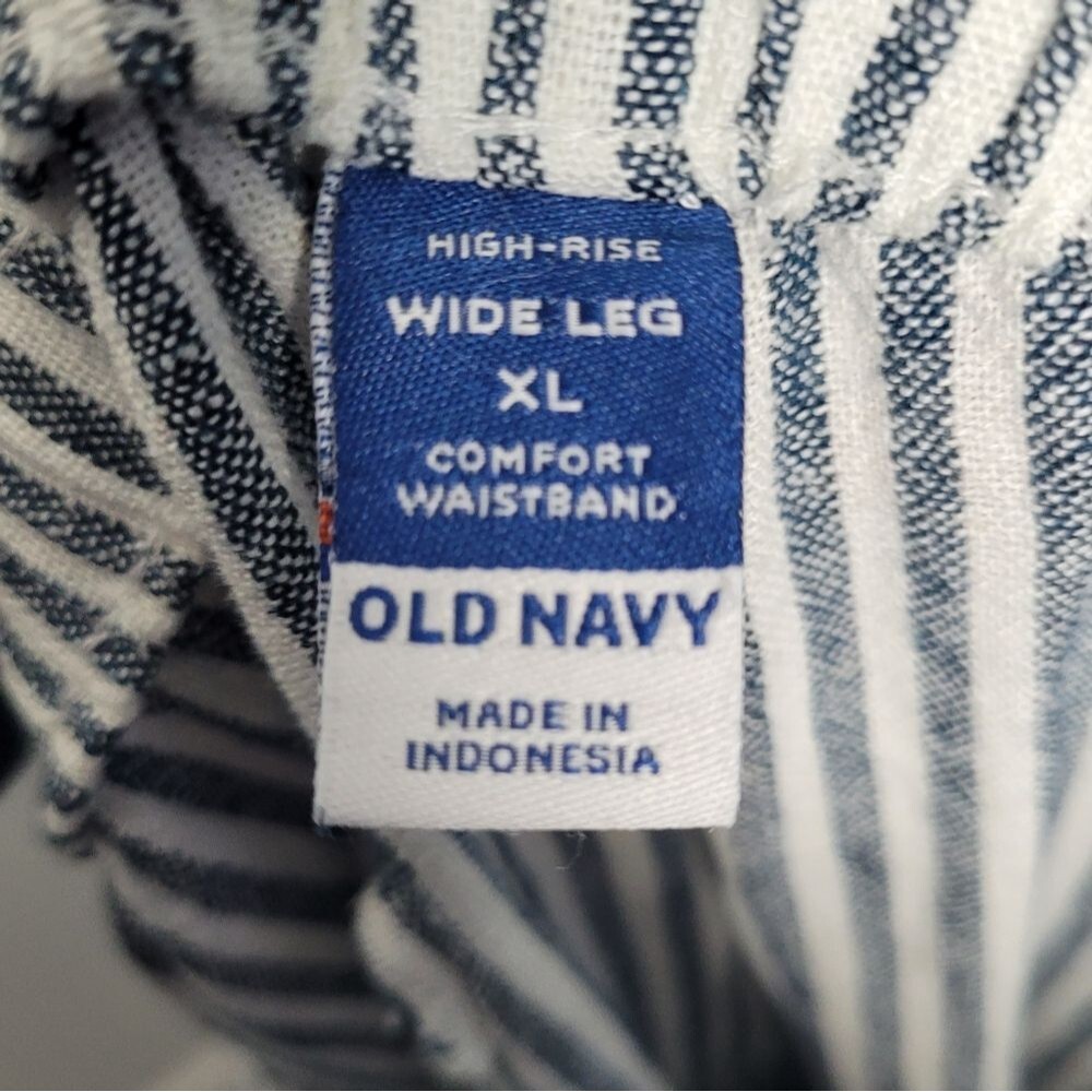 Old Navy linen blend Blue white striped wide leg pull on pants Vacation Xl - Picture 4 of 8